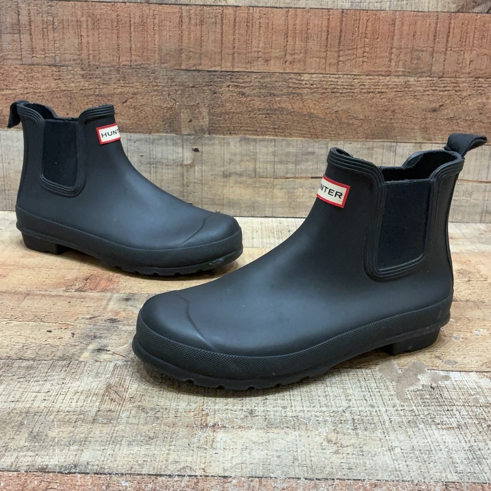 Hunter Rain Boots Womens Size 10 42 Black Ankle Chelsea Waterproof Pull On